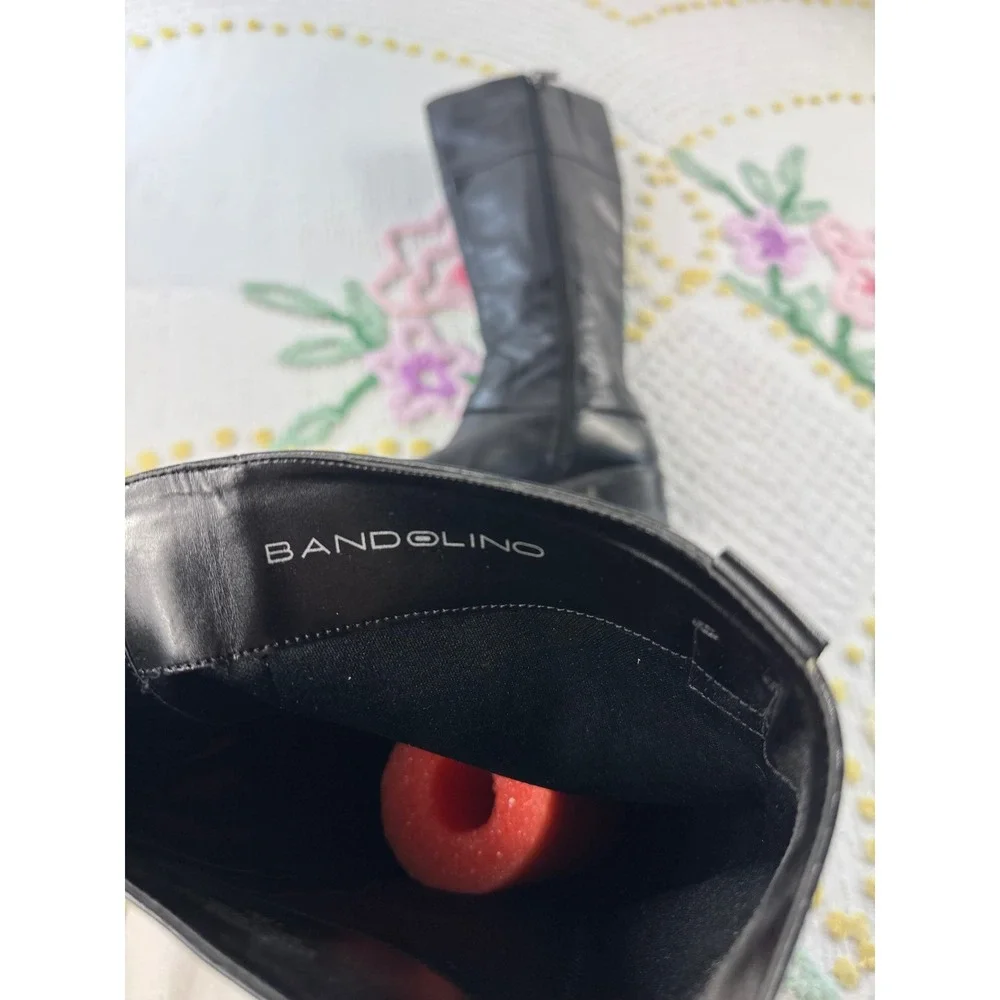 Bandolino BDCOPLIE Black Leather Tall Riding Boots Womens 10M Block Heel Harness